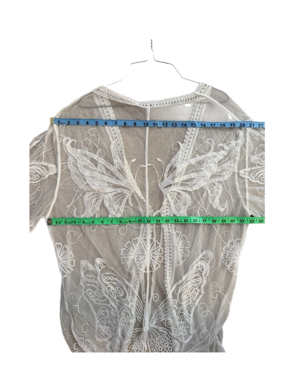 Sheer Embroidered Kimono Cover-Up in Cream - Picture 12 of 13